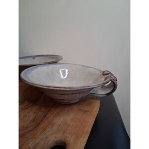 Vintage Studio Pottery Handcrafted Stoneware Soup Bowls Double Handle Set of 2